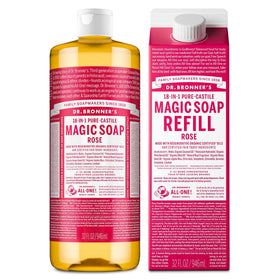 Dr. Bronner's front label showing rose bottle and organic claims for clarity