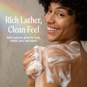 Dr. Bronner's rose bar wrapped in recycled paper, emphasizing reduced plastic waste