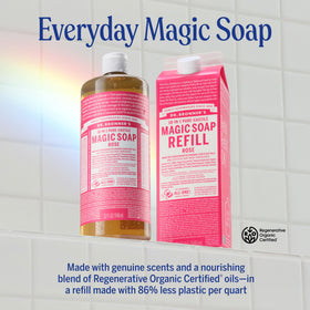Dr. Bronner's rich soap lather on hand demonstrating effective cleansing