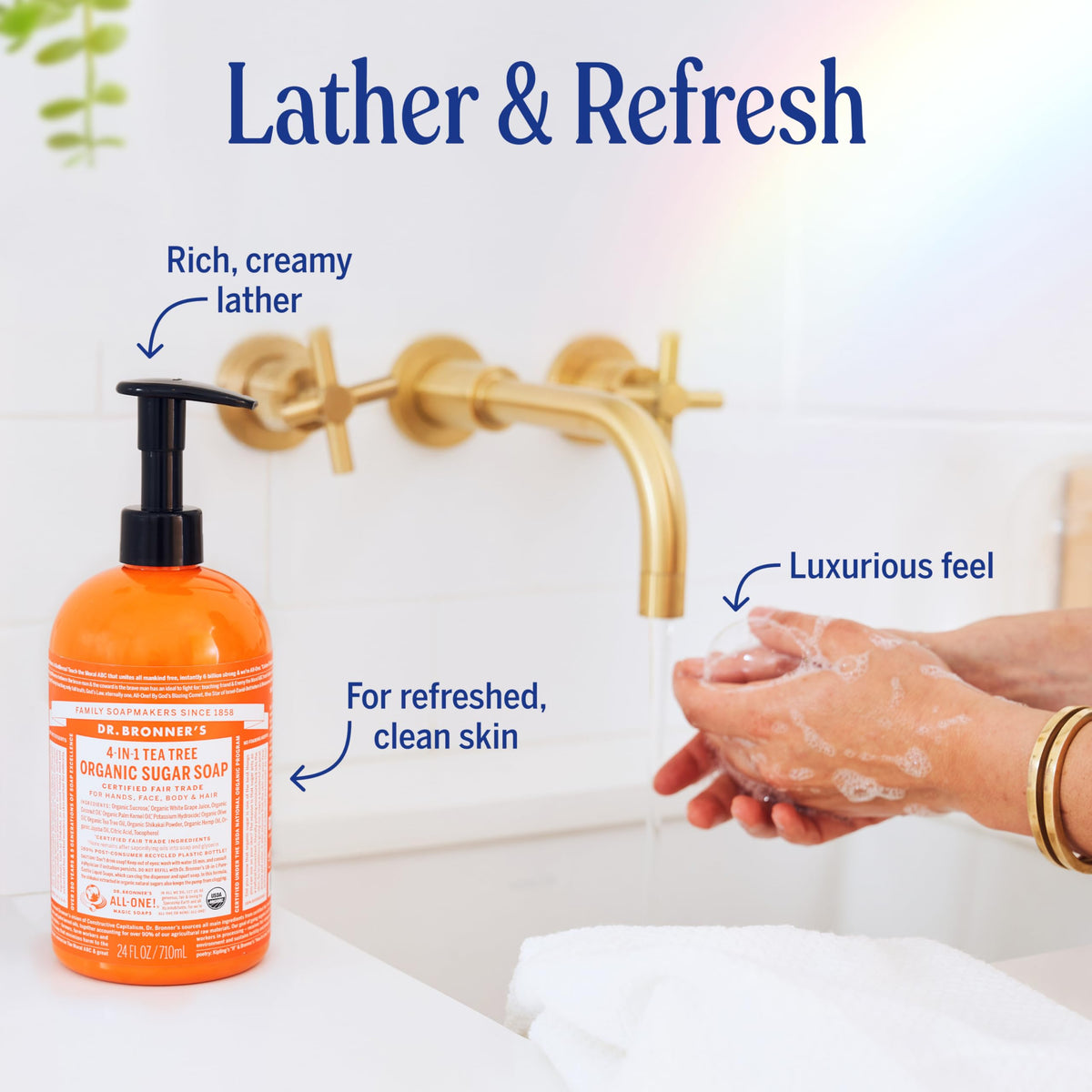 Dr. Bronner's recycled plastic bottle stamp showing eco packaging