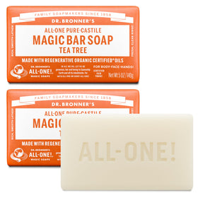 Dr. Bronner's tea tree front packaging showing product identity and benefits