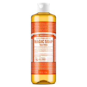 Dr. Bronner's tea tree front packaging showing size and organic claim benefits