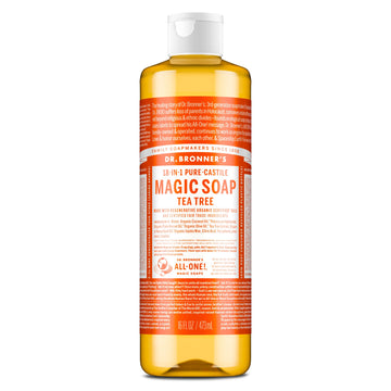 Dr. Bronner's tea tree front packaging showing size and organic claim benefits