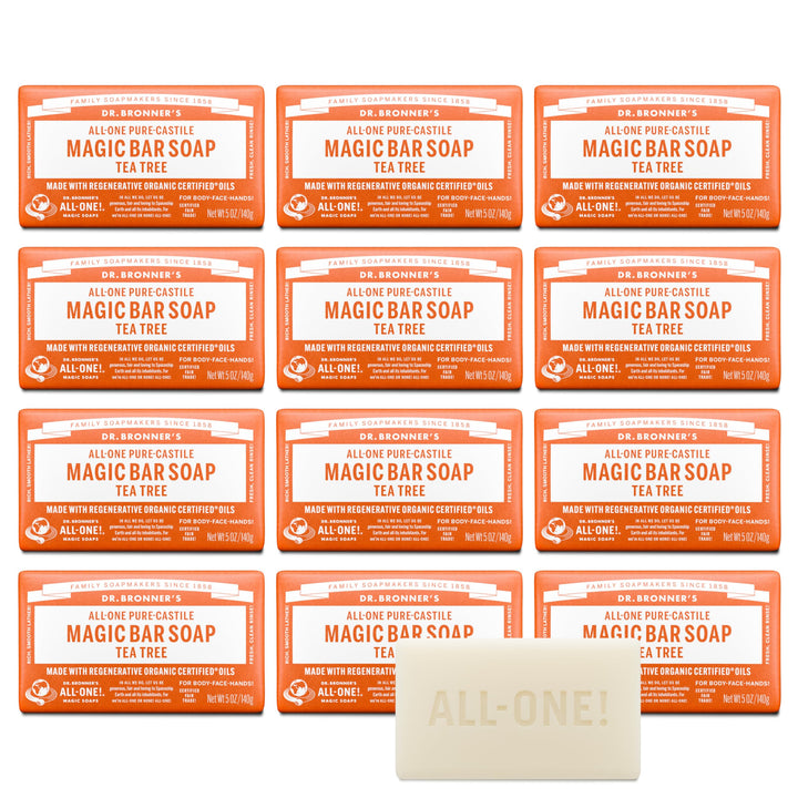 Dr. Bronner's front packaging showing 12-pack and product name, eco benefit