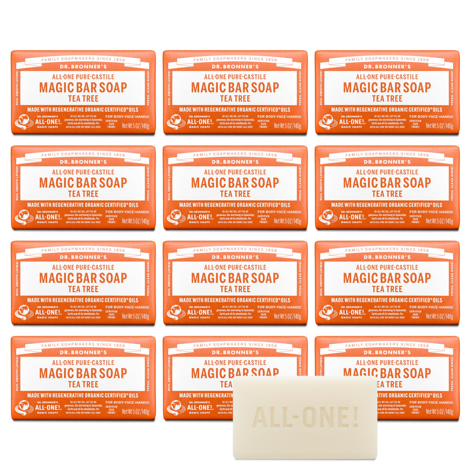 Dr. Bronner's front packaging showing 12-pack and product name, eco benefit