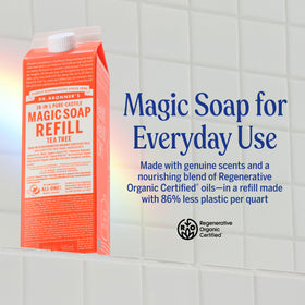 Dr. Bronner's tea tree pour spout closeup demonstrating easy refill use
