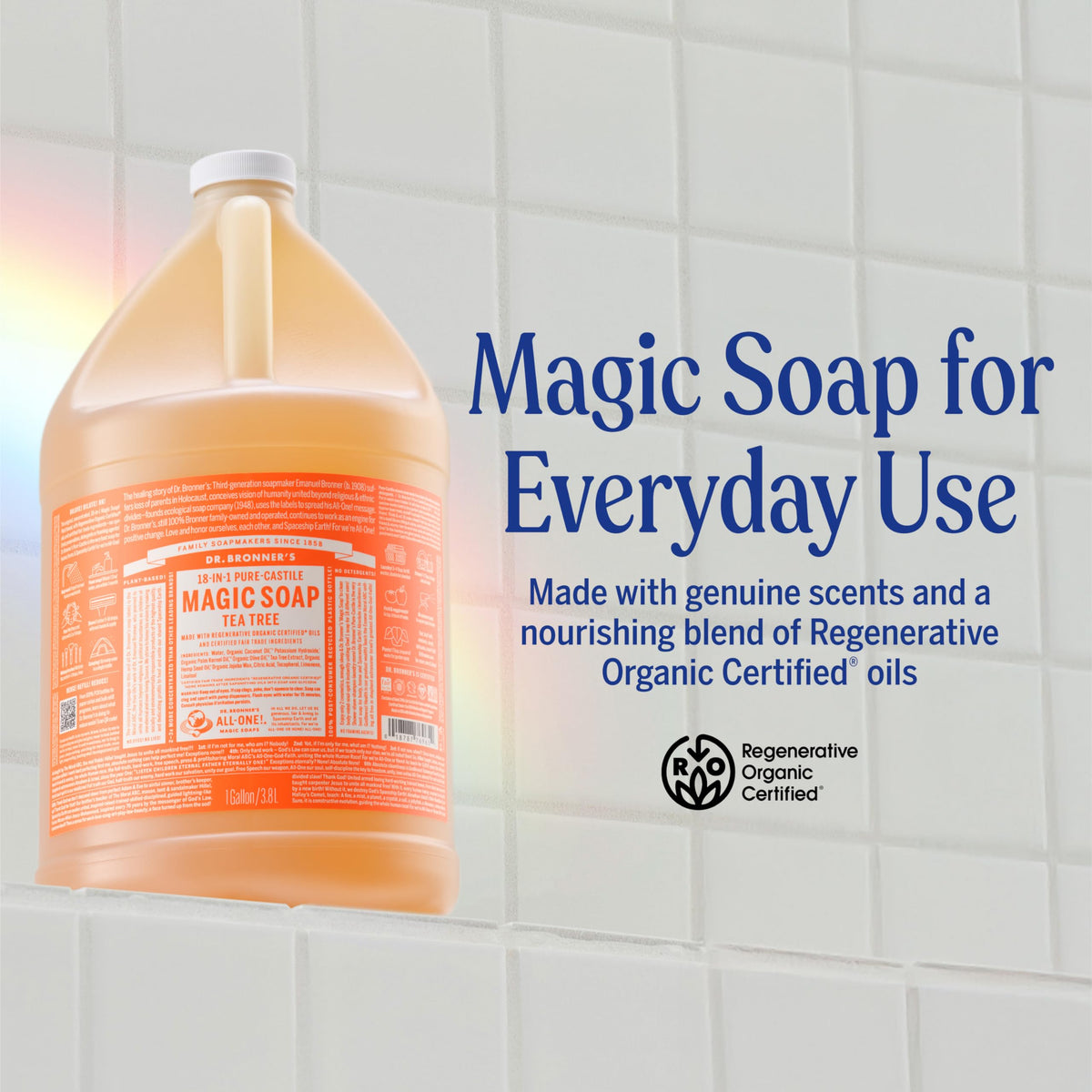 Dr. Bronner's poured lather demonstrating rich foam and effective rinseability
