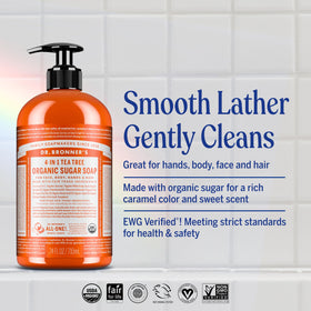 Dr. Bronner's pump dispensing soap showing easy controlled use