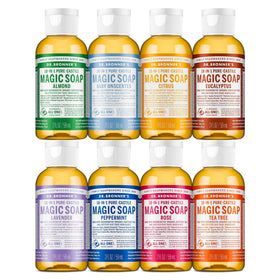 Dr. Bronner's front packaging showing variety gift pack and easy trial use
