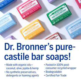 Dr. Bronner's wrapped bars with recycled-paper packaging emphasizing sustainability