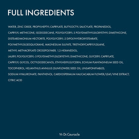 Dr.Ceuracle label close-up showing zinc oxide and hyaluronic acid benefits