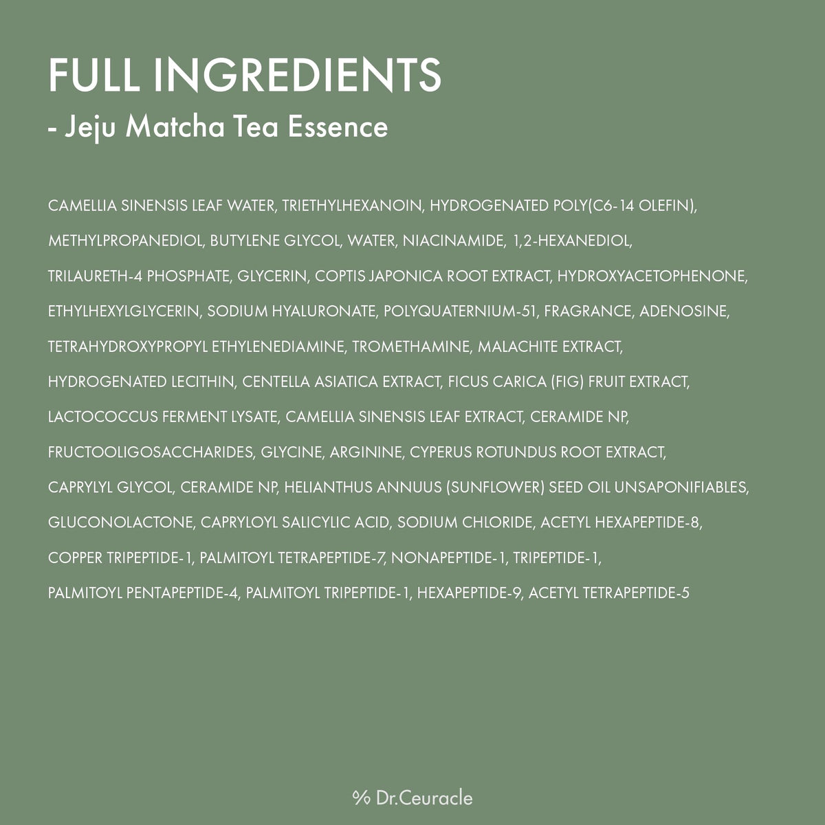 Dr.Ceuracle next to fresh matcha leaves emphasizing natural Jeju matcha antioxidant support