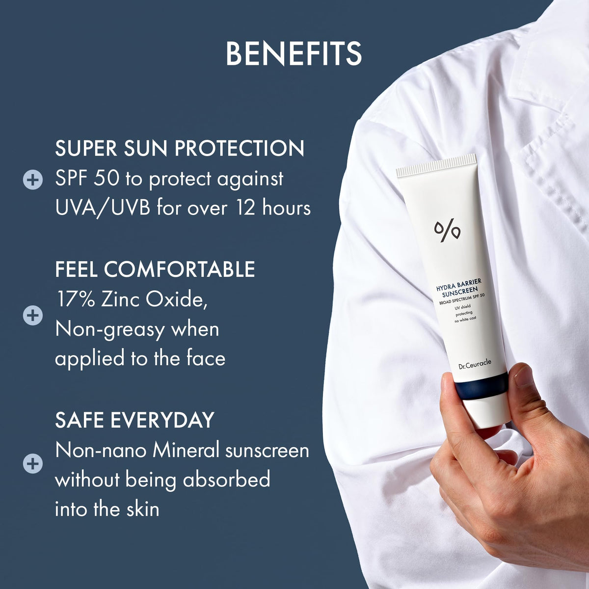 Dr.Ceuracle tube next to everyday items showing 50 ml travel-friendly benefit