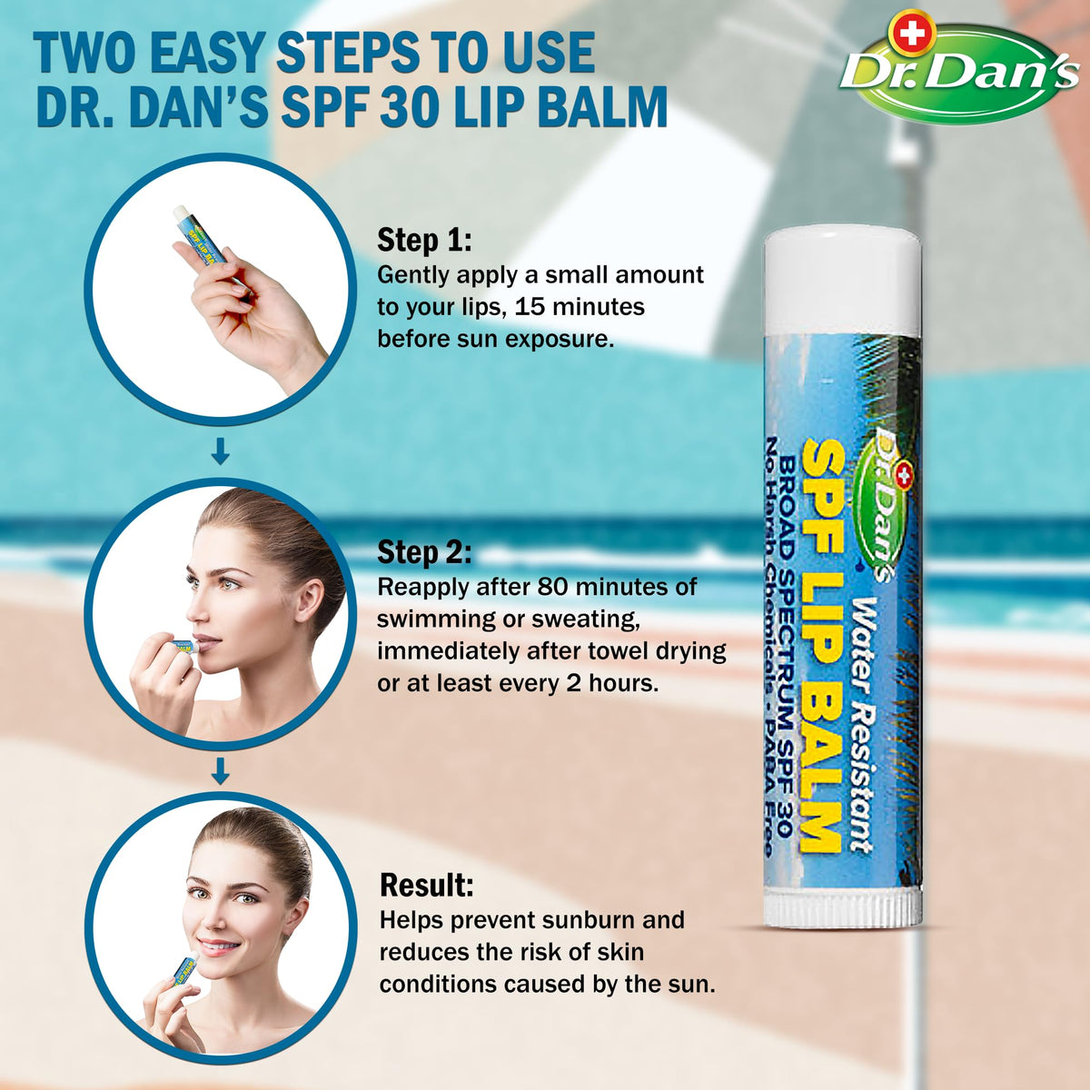 Dr. Dan's lip balm being applied outdoors offering sun protection on lips