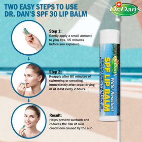 Dr. Dan's lip balm being applied outdoors offering sun protection on lips