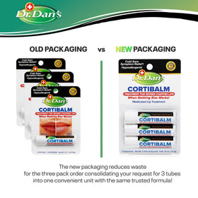 Dr. Dan's CortiBalm open stick texture close-up, shows smooth application benefit