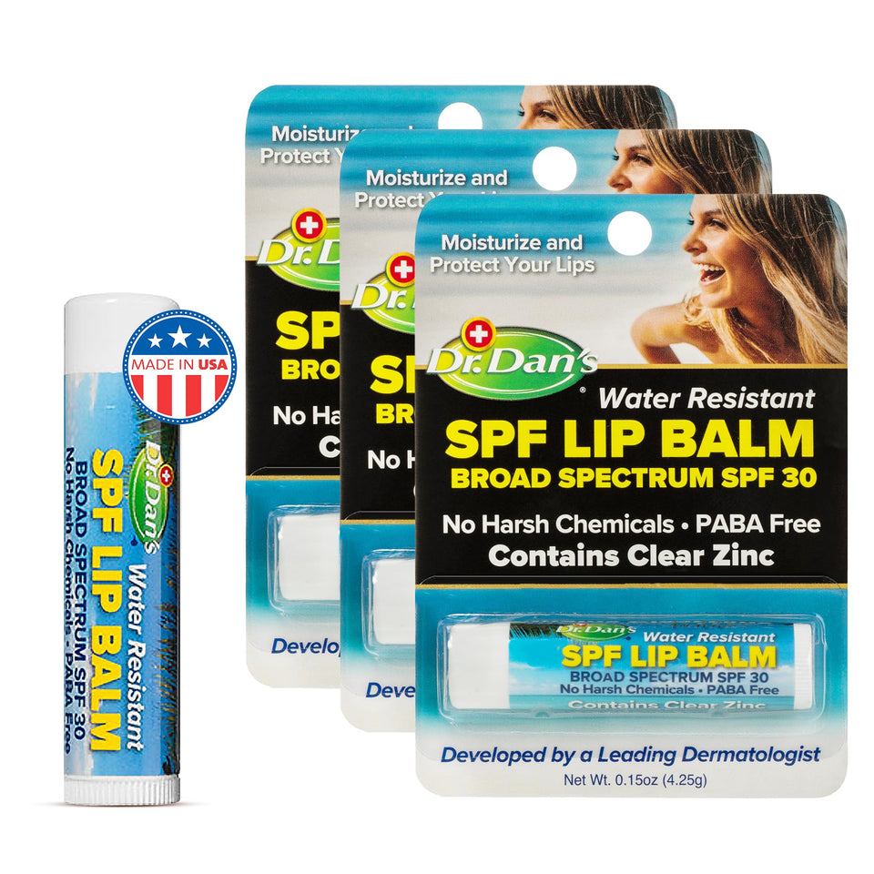 Dr. Dan's front packaging showing three SPF 30 sticks and clear protection