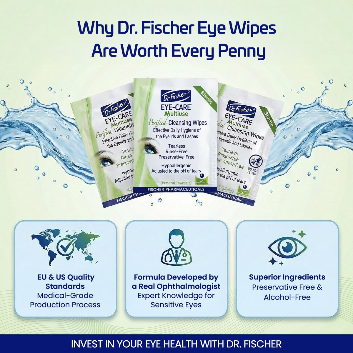 Dr. Fischer wipe held between fingers to show size and scale