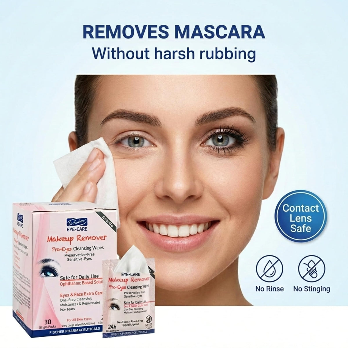 Dr. Fischer wipe texture close-up highlighting soft fabric and gentle cleansing