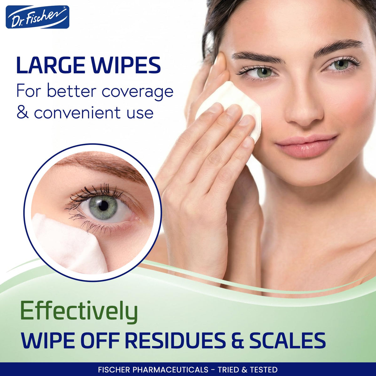 Dr. Fischer pack open with wipe being dispensed for easy access