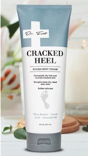 Dr. Foot open tube with cream on spoon showing rich moisturizing texture