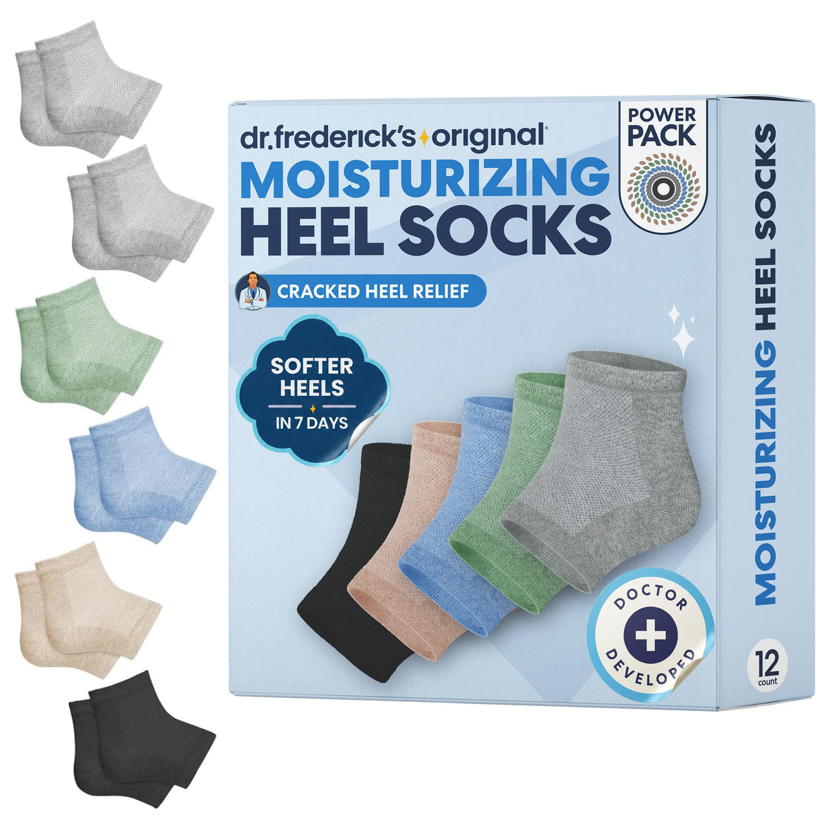 Dr. Frederick's front packaging showing six pairs, fast relief and value