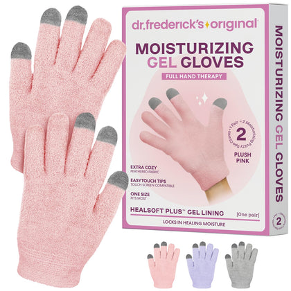 Dr. Frederick's front packaging shows plush pink gloves and quick hydration benefit