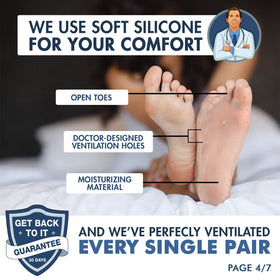Dr. Frederick's gel socks open-toe view showing breathability and comfort benefit