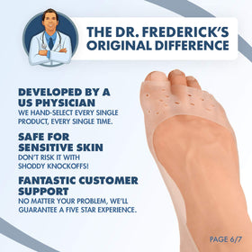 Dr. Frederick's gel socks held in hand to show scale and fit benefit