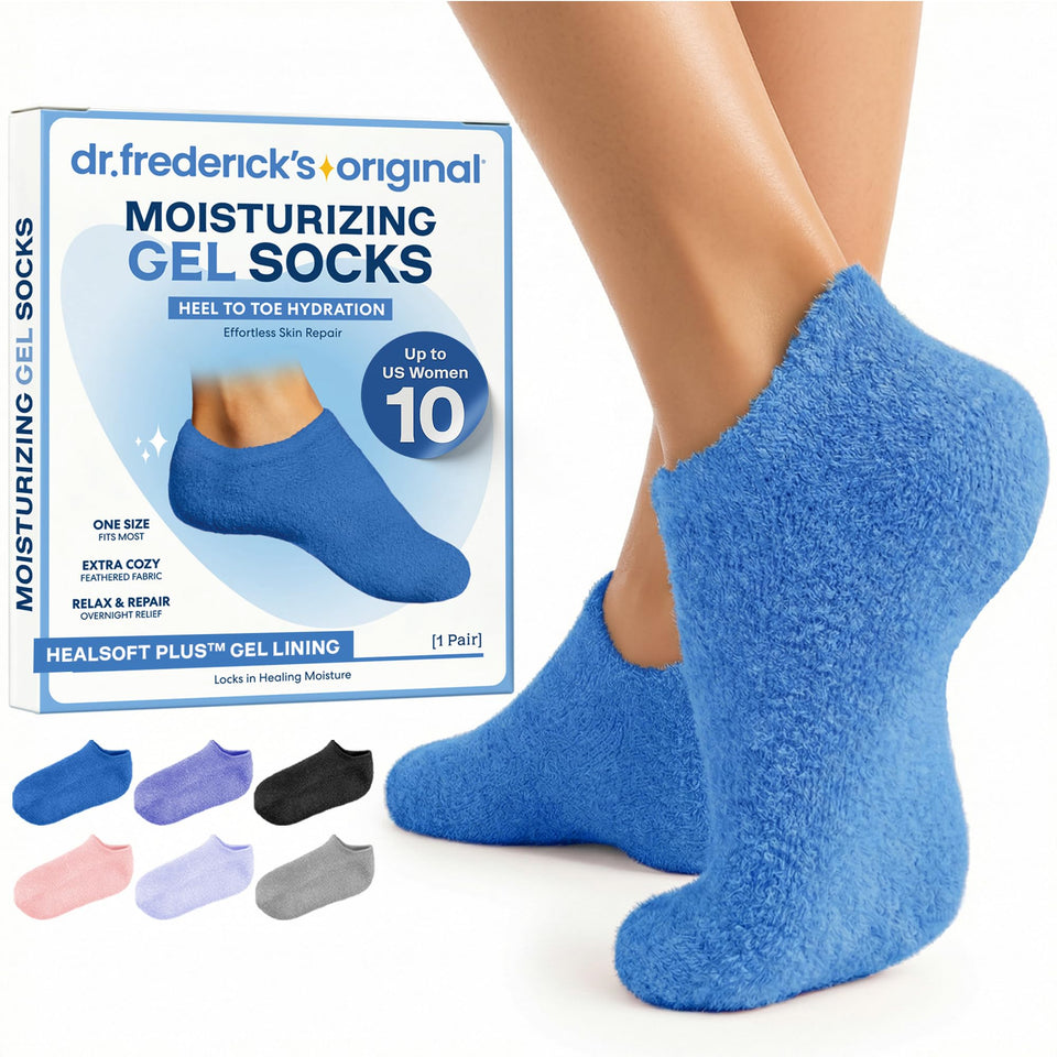 Dr. Frederick's Original front view Blue Haven socks showing full-foot design and comfort