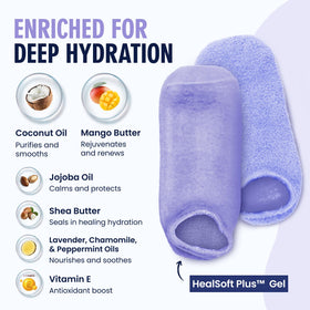 Dr. Frederick's Original gel socks held in hand showing scale and easy application benefit
