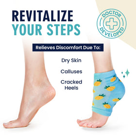 Dr. Frederick's heel sock in hand demonstrating fit and scale