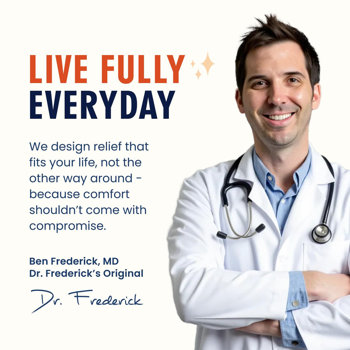 Dr. Frederick's size comparison with hand to show fit and scale benefits