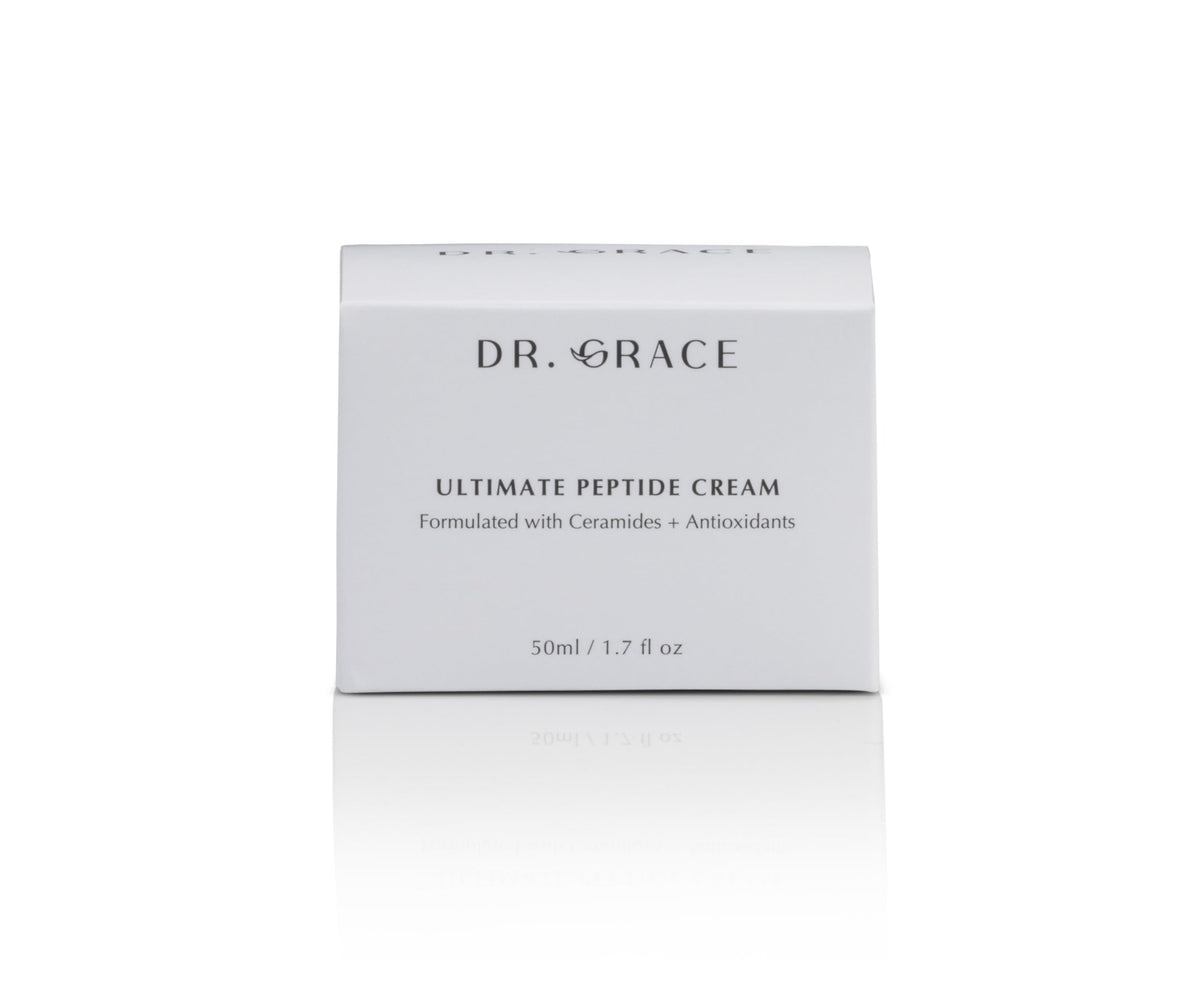 Dr. Grace ingredient label highlighting peptides and ceramides benefits