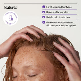 Dr. Groot shampoo lather on hands highlighting volume-building cleansing benefit