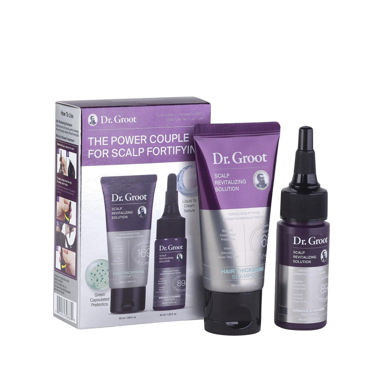 Dr. Groot travel set front packaging showing TSA-friendly bottles and convenience