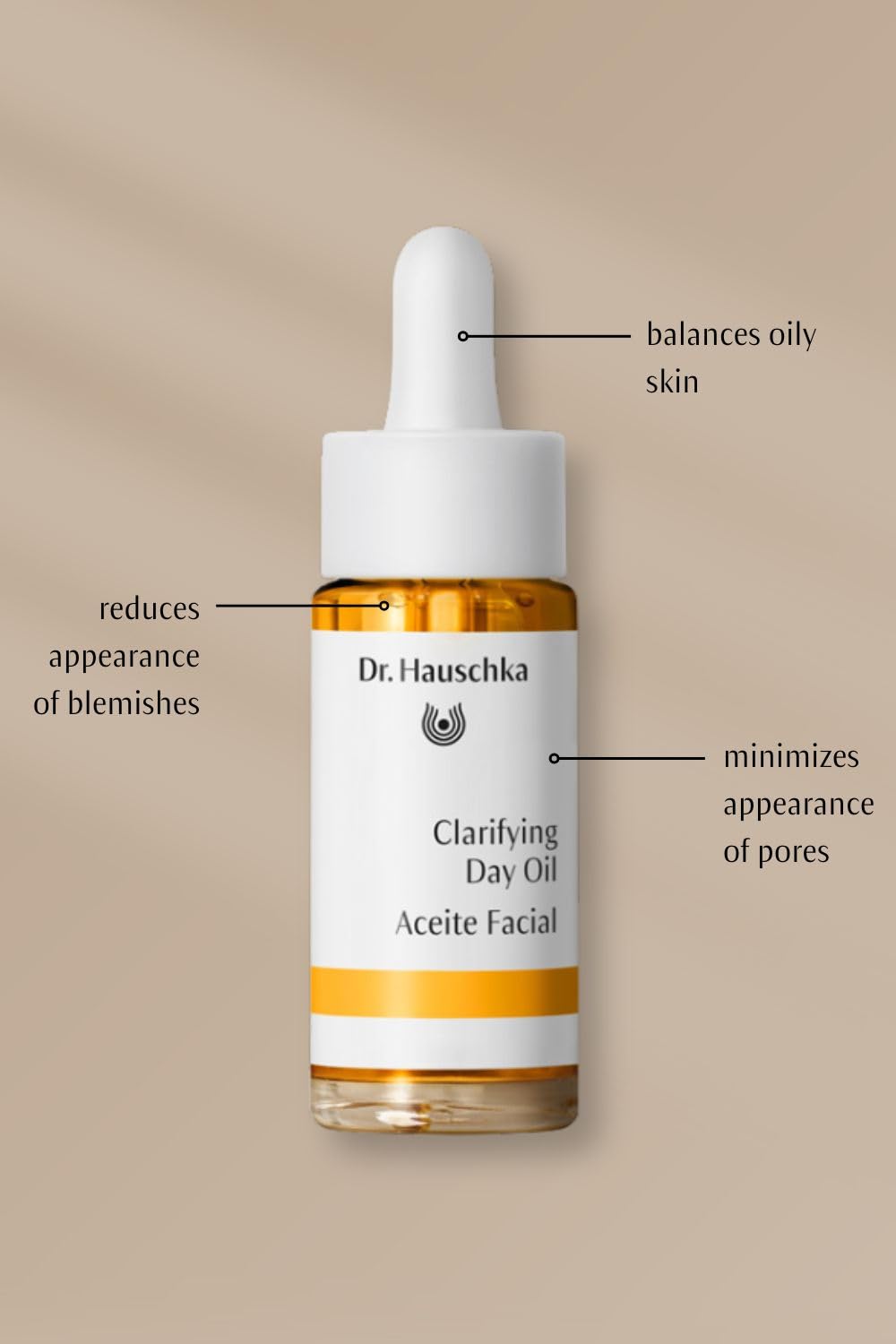 Dr. Hauschka oil applied on hand before face, illustrates easy layering benefit