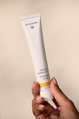 Dr. Hauschka product applied to face demonstrating effective cleansing benefit
