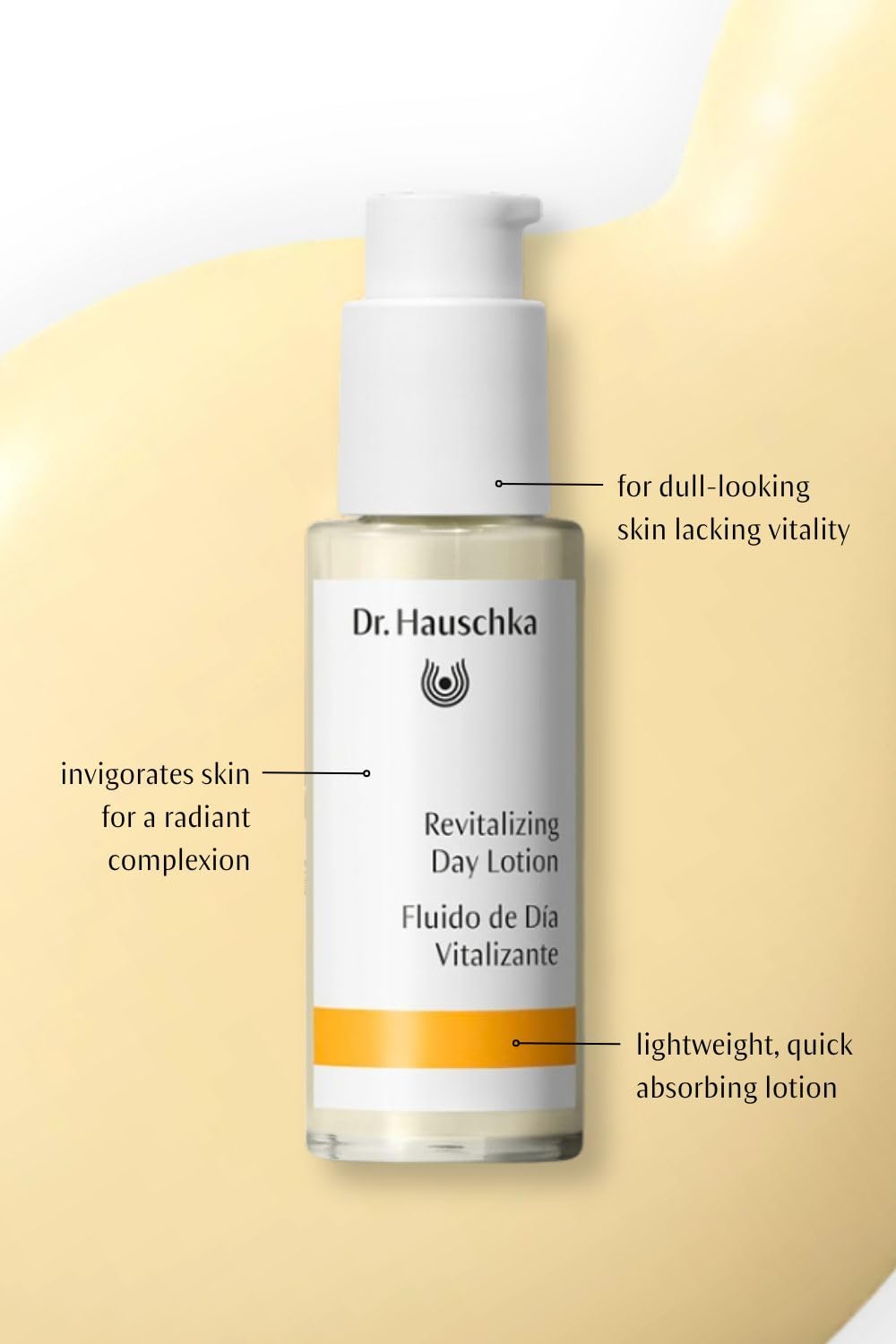 Dr. Hauschka bottle beside common items showing compact travel-friendly size
