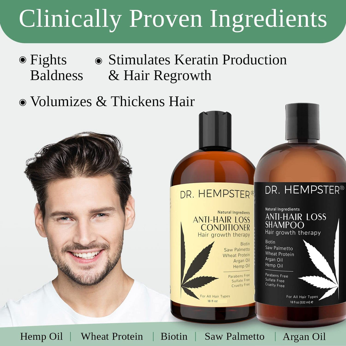 DR. HEMPSTER shampoo pouring into palm for easy lather and cleansing