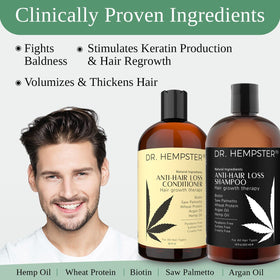 DR. HEMPSTER shampoo pouring into palm for easy lather and cleansing