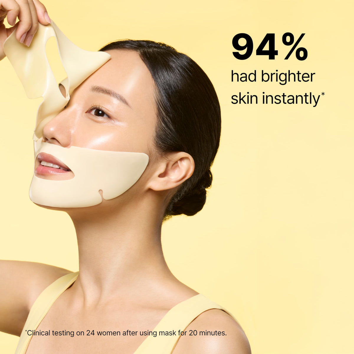 Model wearing Dr.Jart+ mask demonstrating cooling effect and instant lift