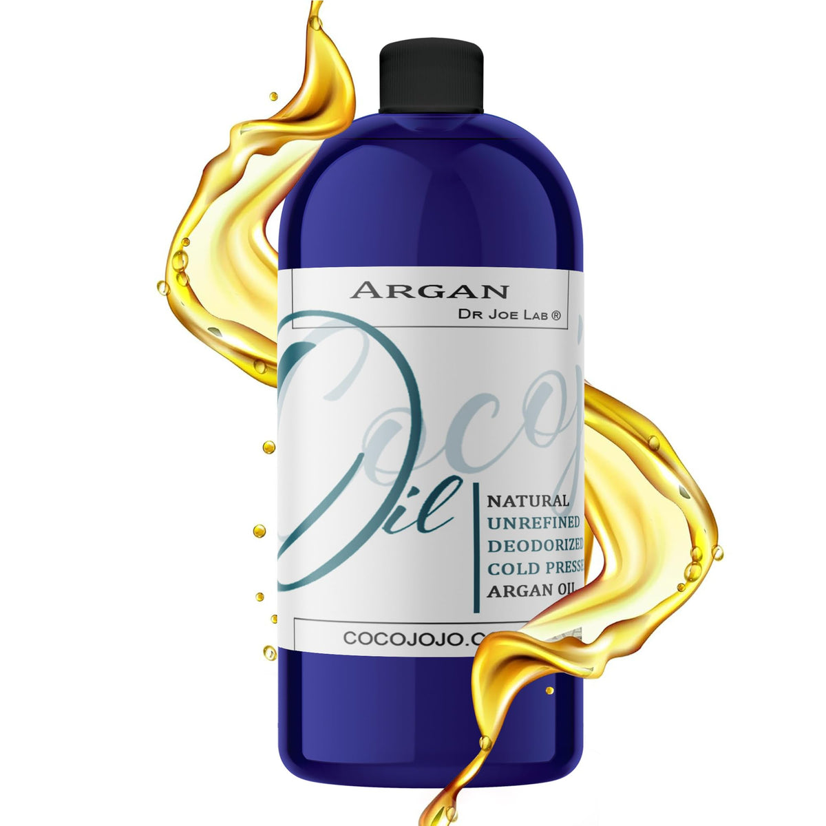 Dr Joe Lab front bottle shot showing Cocojojo argan oil large 32 oz