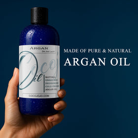 Dr Joe Lab pouring argan oil stream demonstrating Cocojojo smooth pour