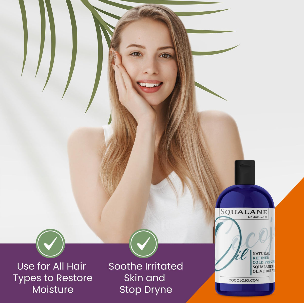 Dr Joe Lab bottle beside olive branch highlighting plant-derived source