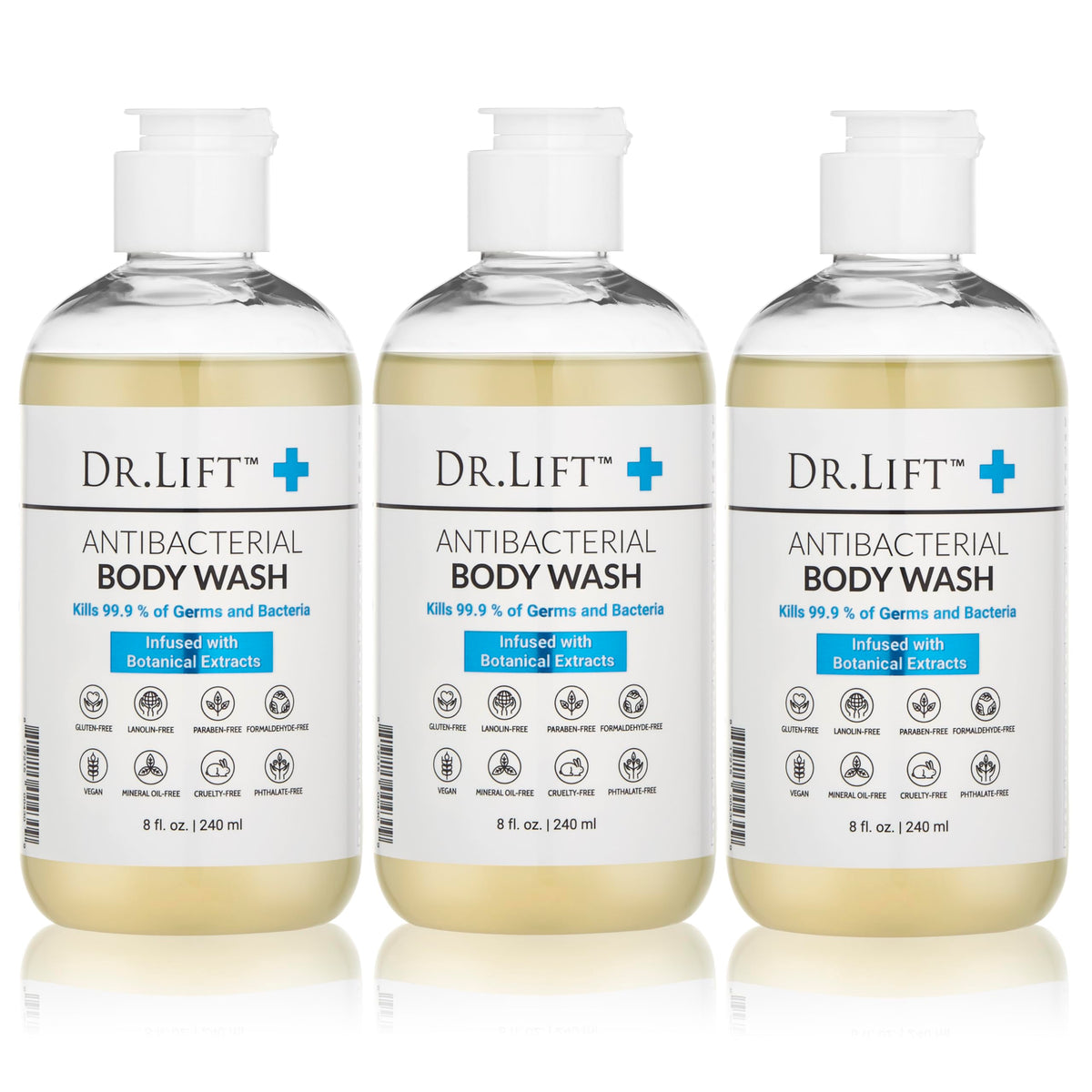 DR. LIFT front packaging three 8 oz bottles, convenient multi-pack benefit