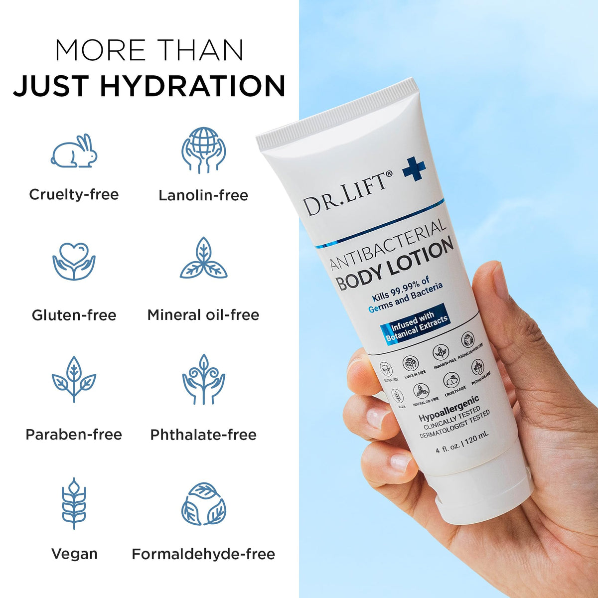 DR. LIFT pump and cap detail highlighting easy dispensing and control