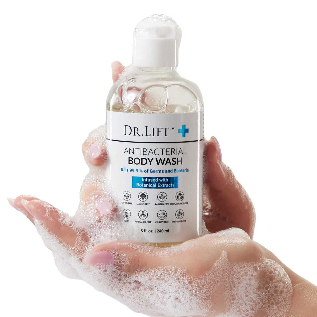 DR. LIFT pump and label close-up showing ingredients and usage guidance