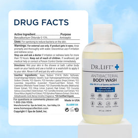 DR. LIFT 8 fl oz bottle next to hand showing compact travel benefit