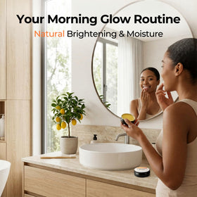 Dr. Melanin ingredients flatlay with turmeric lemon honey showing natural formulation